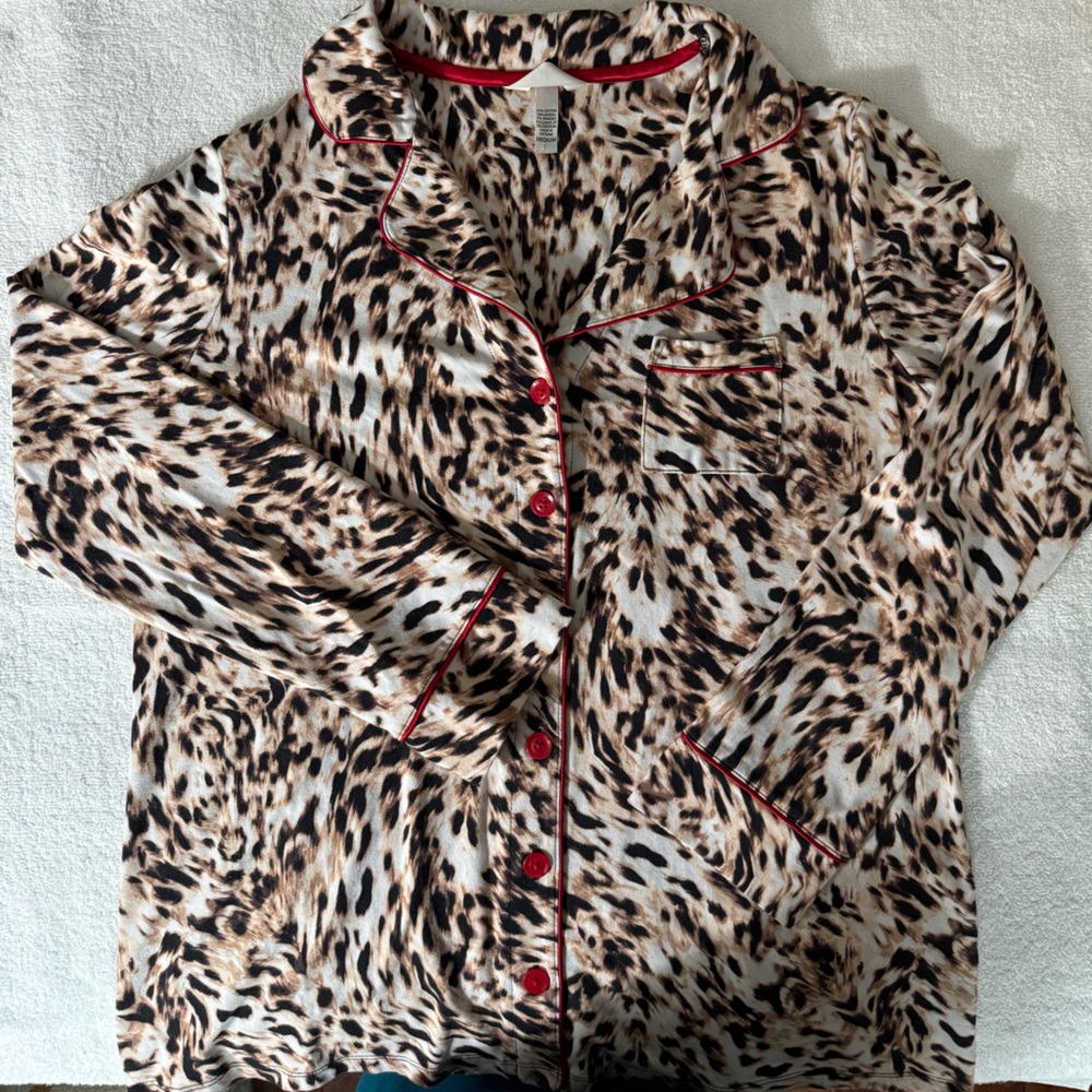Soma Leopard Pajama Set with Red Trim